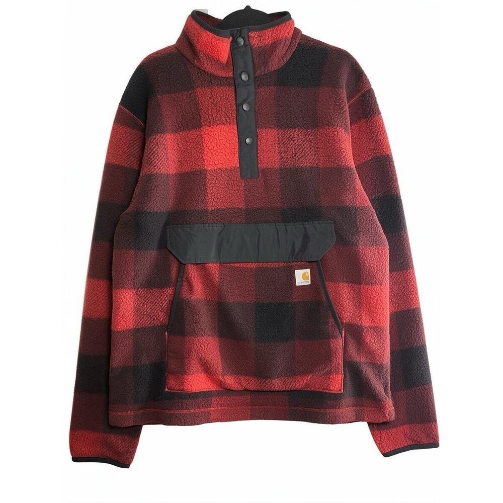 Carhartt Fleece Pullover Oxblood Red Black Buffalo Plaid Men’s L Tall NWT 104991
